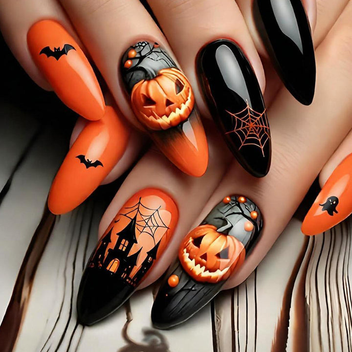 Halloween Artificial Nail Set with Creative Ghost and Pumpkin Designs Kalsten