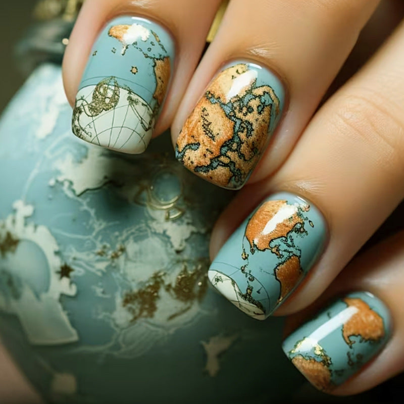 Artistic Map-Inspired Nail Art Kalsten