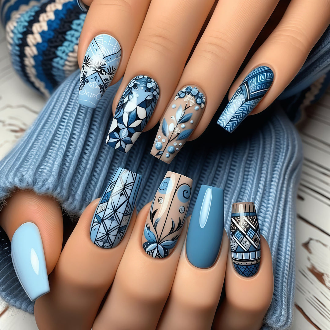 Nail art with floral and geometric design Kalsten
