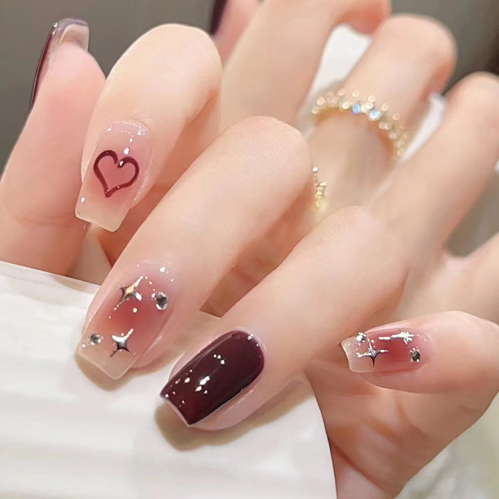Artistic Stiletto Press-On Nail Set with Heart and Star Accents Kalsten