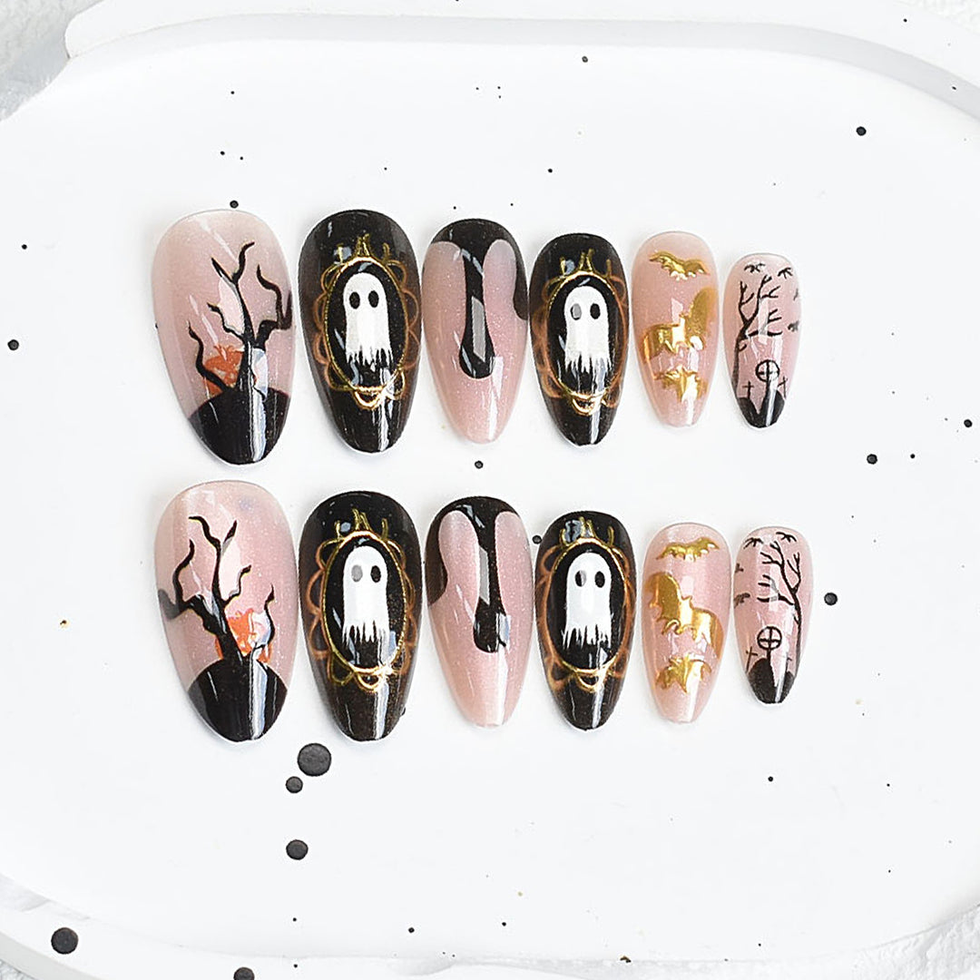 Artistic Press-On Nail Set with Cherry Blossom Design Kalsten