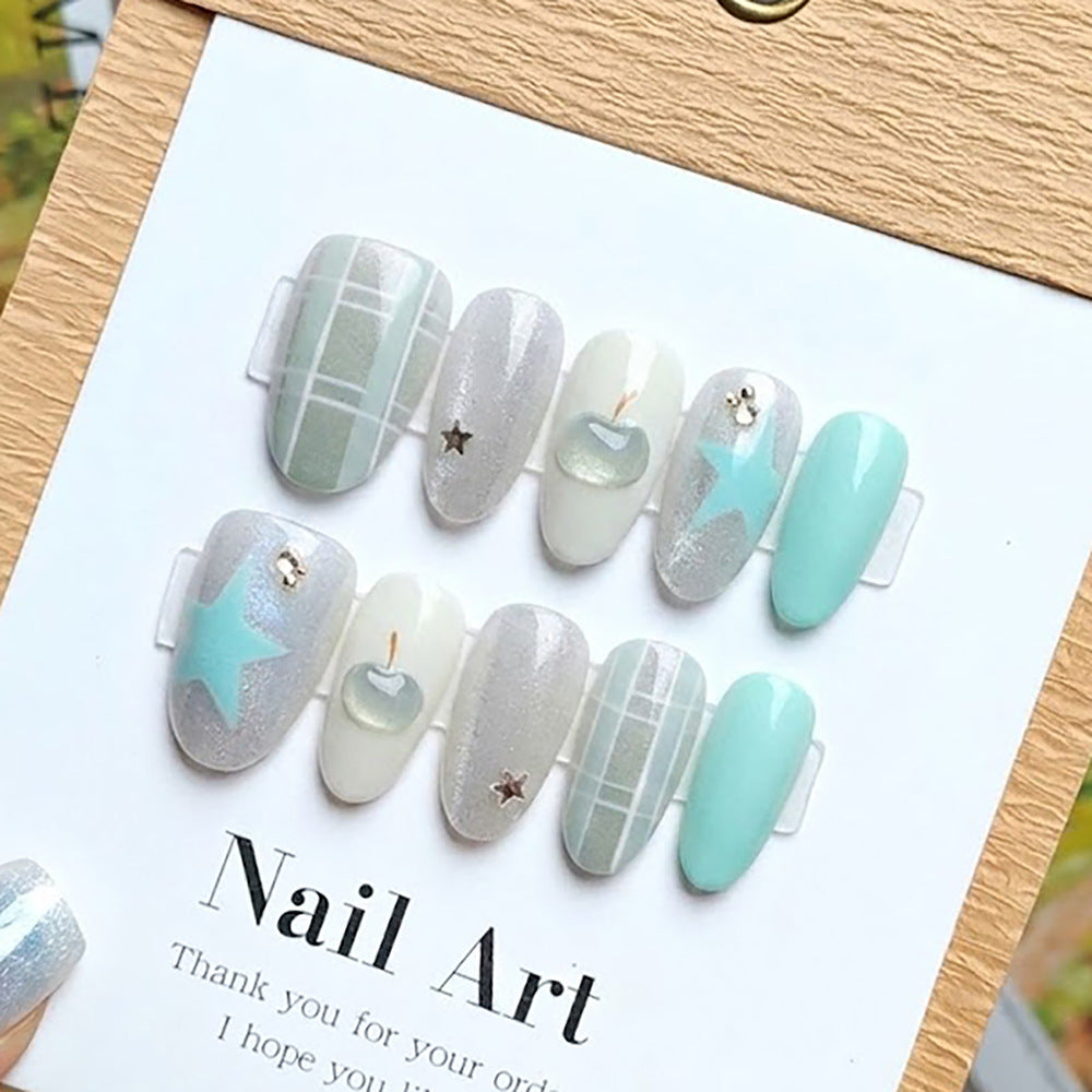 Artistic Press-On Nail Set with Star and Apple Designs Kalsten