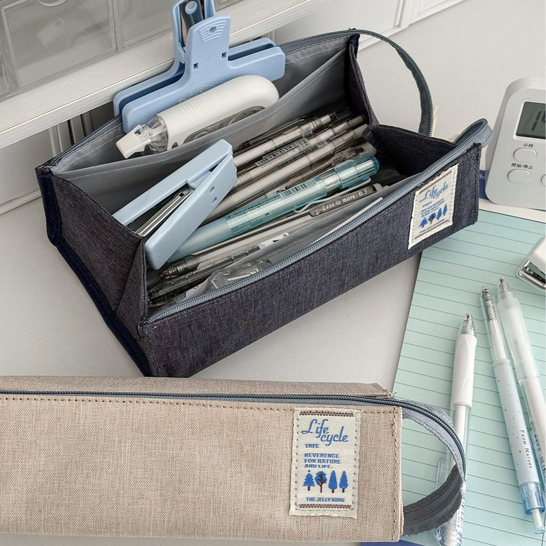Denim Print Zippered Storage Pouch