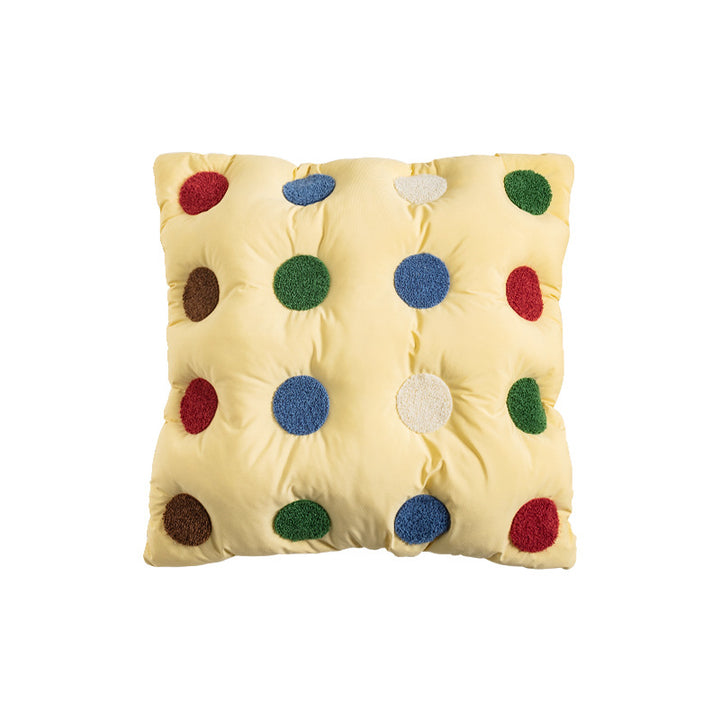 Filled decorative cushion with colorful tuft diamonds and padded structure