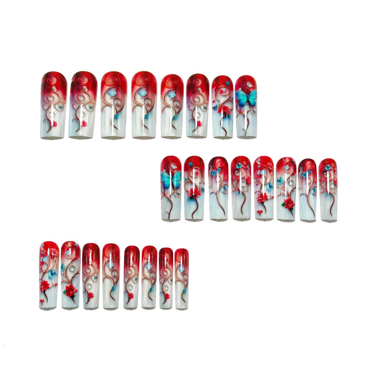 Artificial nails with floral 3D applications and glitter accents Kalsten