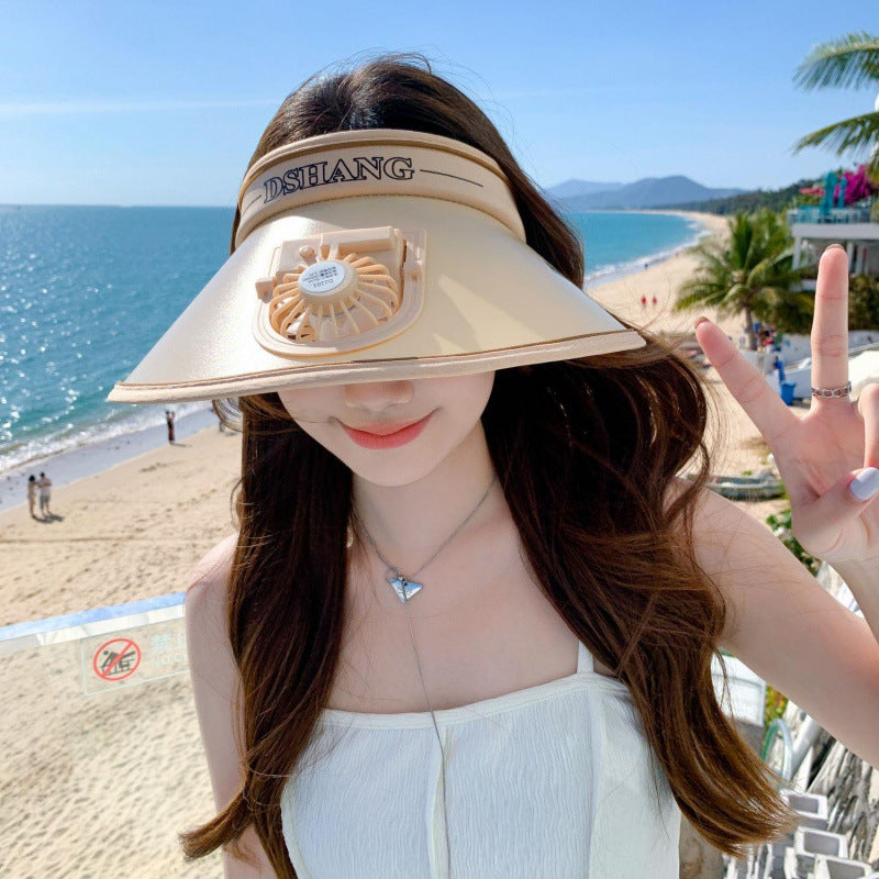 Sun protection visor with quiet rechargeable mini fan and adjustable neoprene seat Kalsten