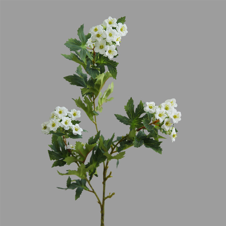 Artificial Flowering Branch Spray With Realistic Clustered Purple Blossoms And Textured Serrated Leaves