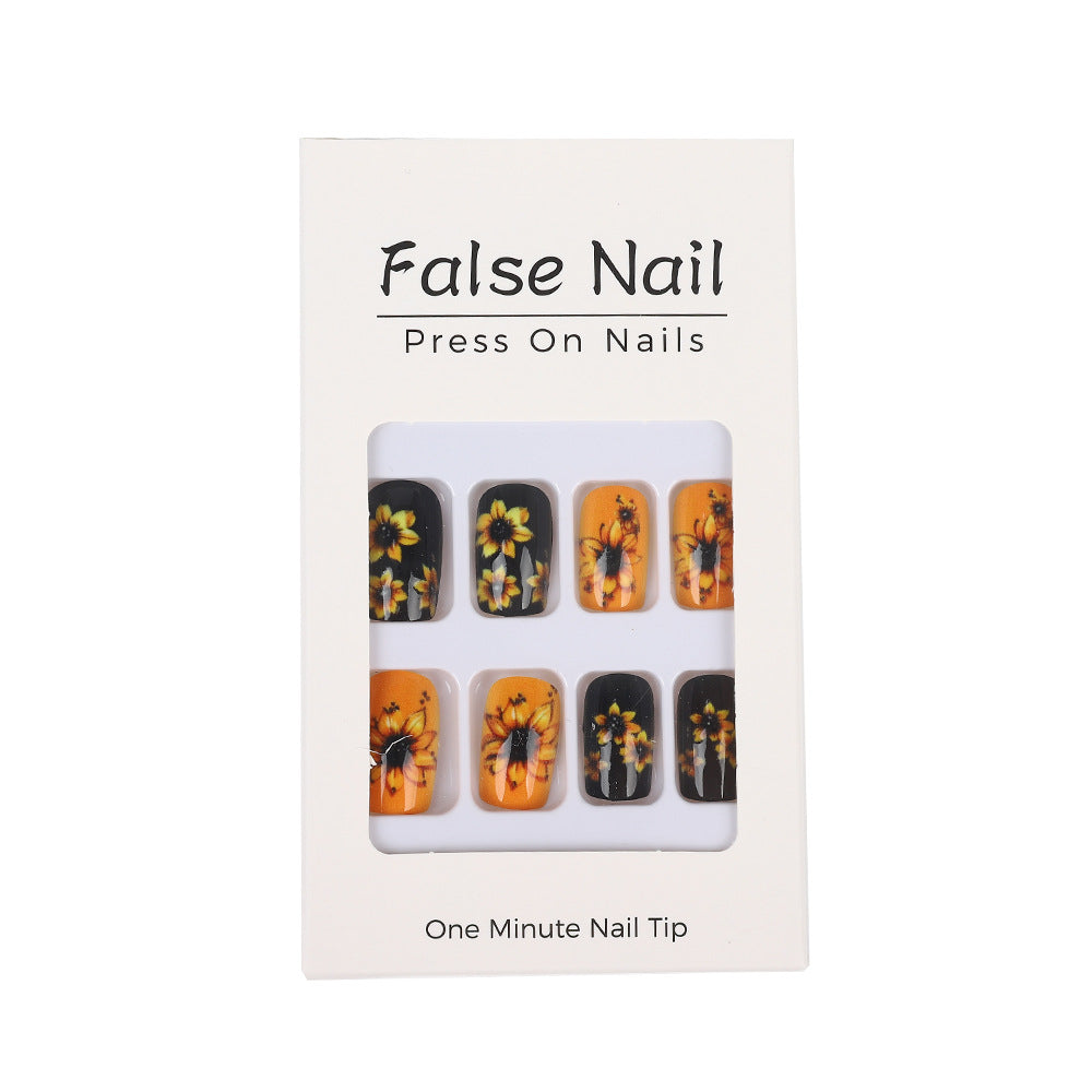 Artificial nails in floral design with sunflower motif Kalsten