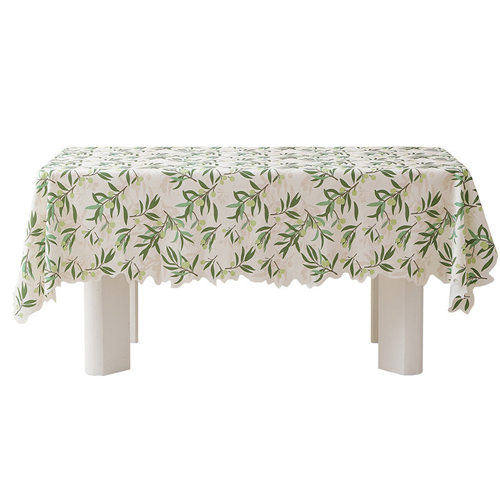 Rectangular tablecloth with olive branch pattern and wavy hem