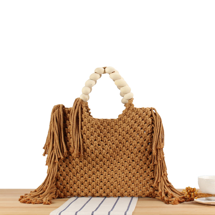 Hand-knotted tote bag with decorative fringes Kalsten