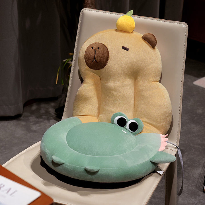 Cozy ergonomic child seat cushion with back support in animal plush design