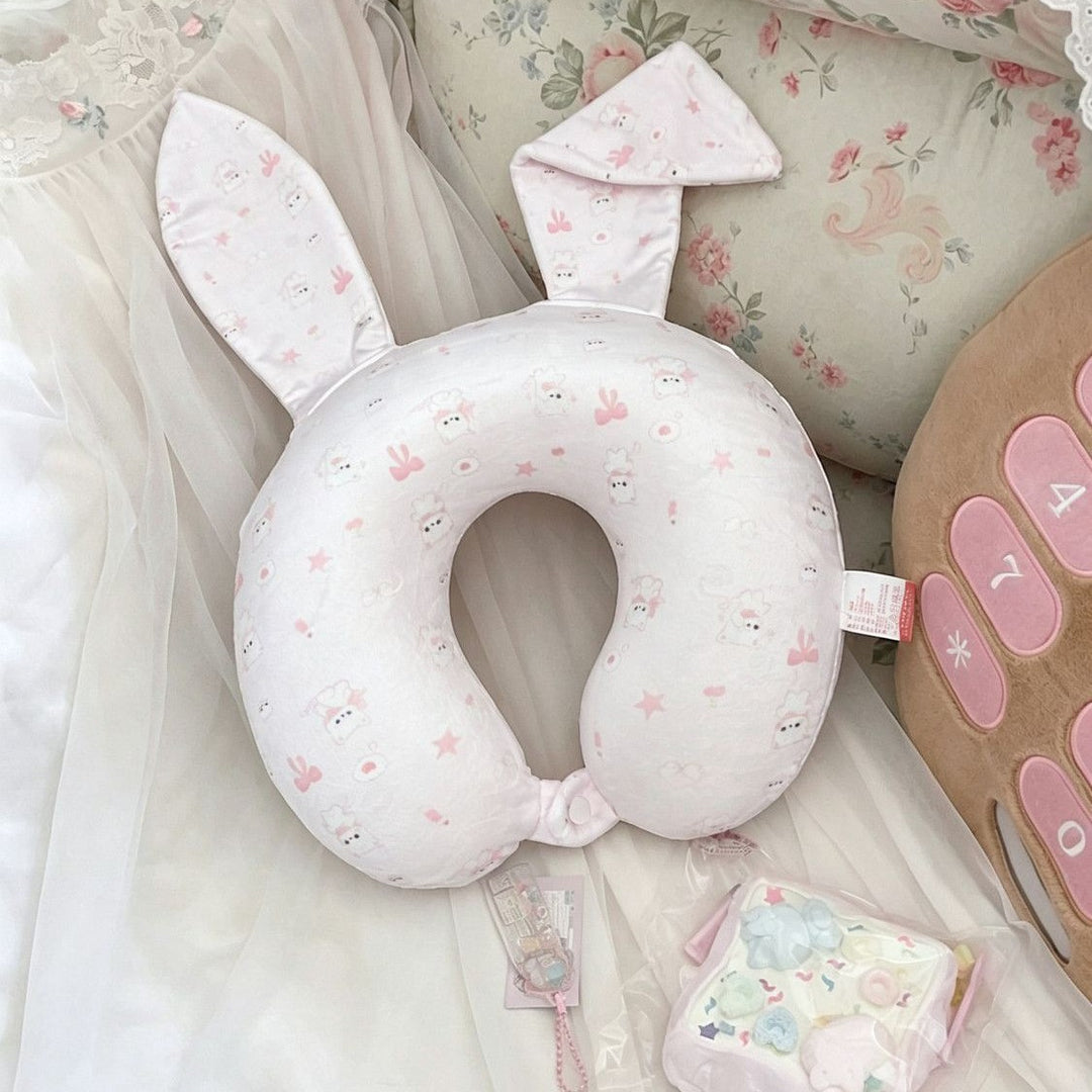 Plush neck pillow for children with removable bunny ears and soft memory foam