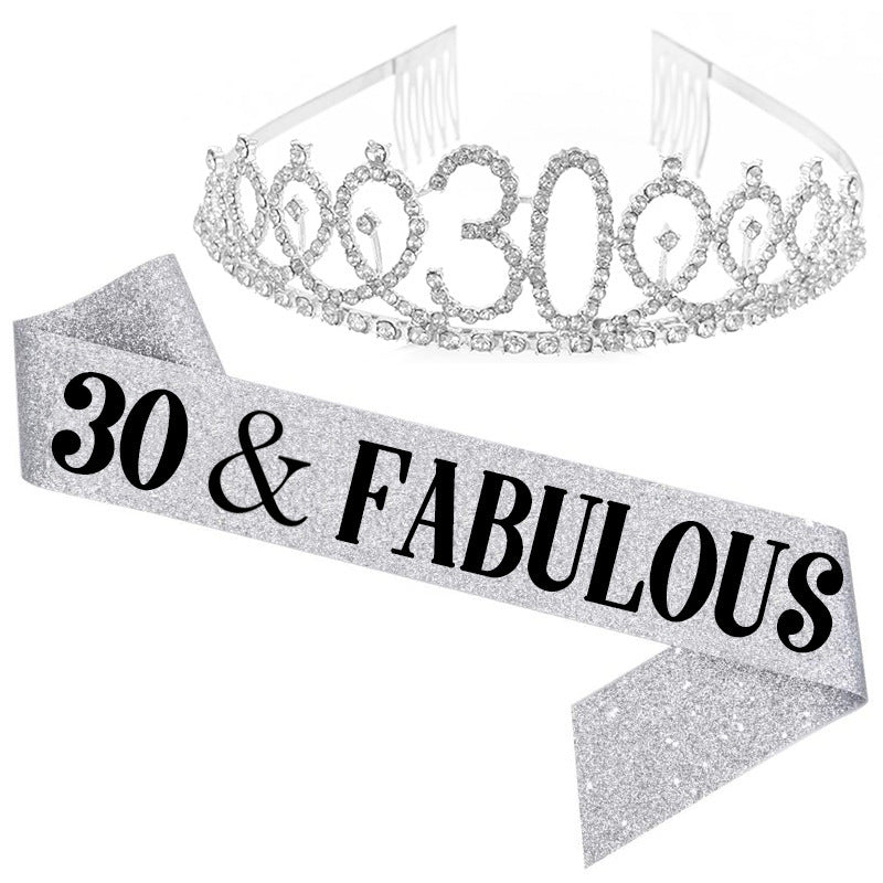 Girl Glittering Birthday Crown and Sash Set Kalsten
