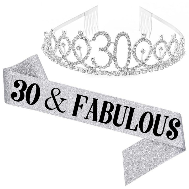 Girl Glittering Birthday Crown and Sash Set Kalsten