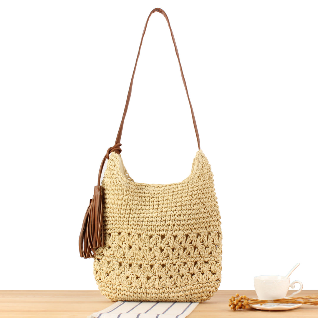 Shoulder bag made of hand-knotted natural material with fringed shoulder strap Kalsten