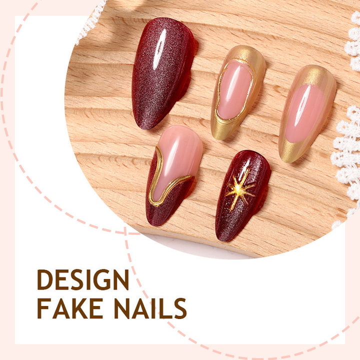 Artificial Nail Set with High-Quality Designs and Golden Accents Kalsten