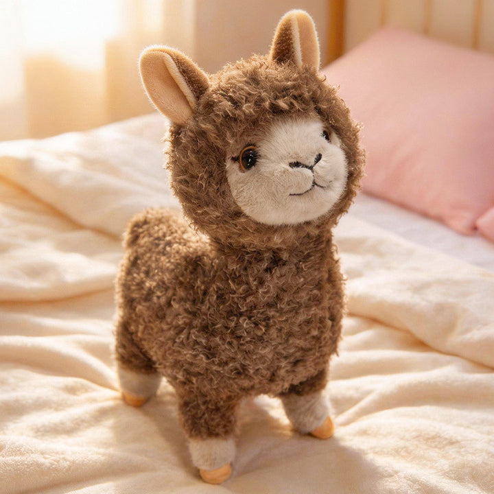 Standing Curly-Fur Alpaca Plush Cuddle Companion with Embroidered Face Kalsten