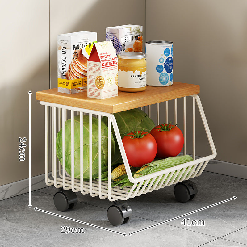 Countertop Wooden Top Metal Wire Fruit and Vegetable Storage Rack