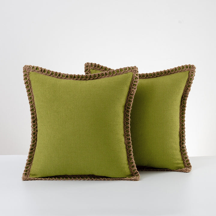 Decorative Linen Throw Pillow Pair with Braided Fringe Trim