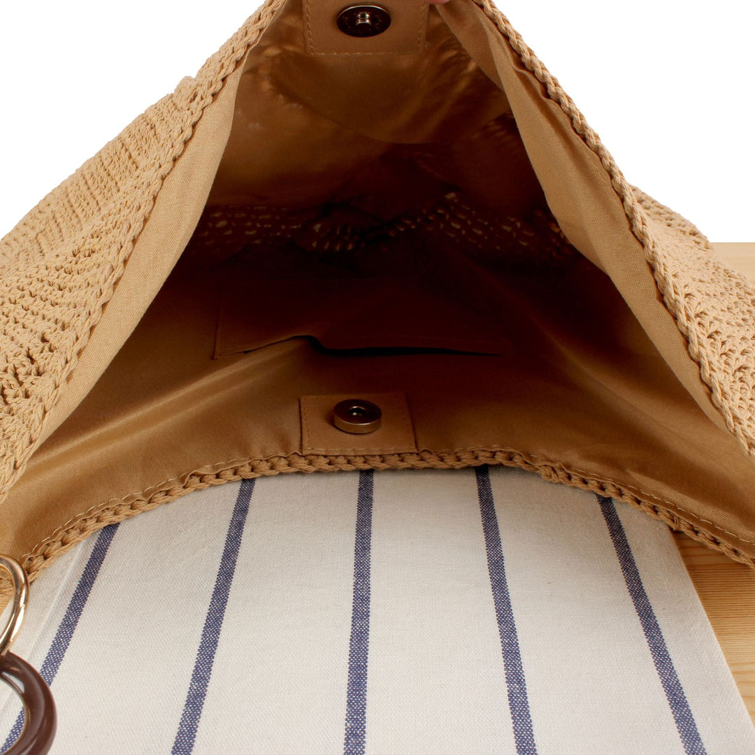 Handbag Made of Hand-Knotted Natural Material with Stylish Wooden Handles Kalsten