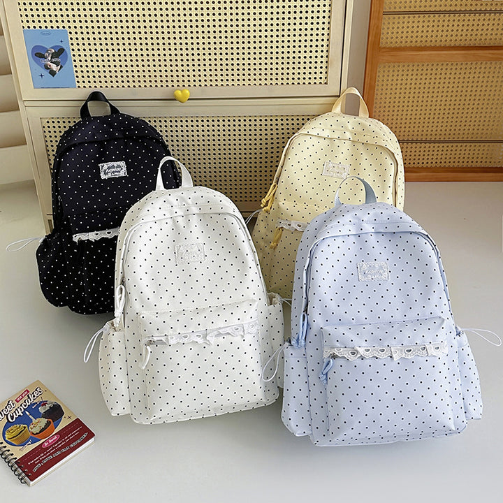 Stylish Polka Dot Backpack with Decorative Accents Kalsten