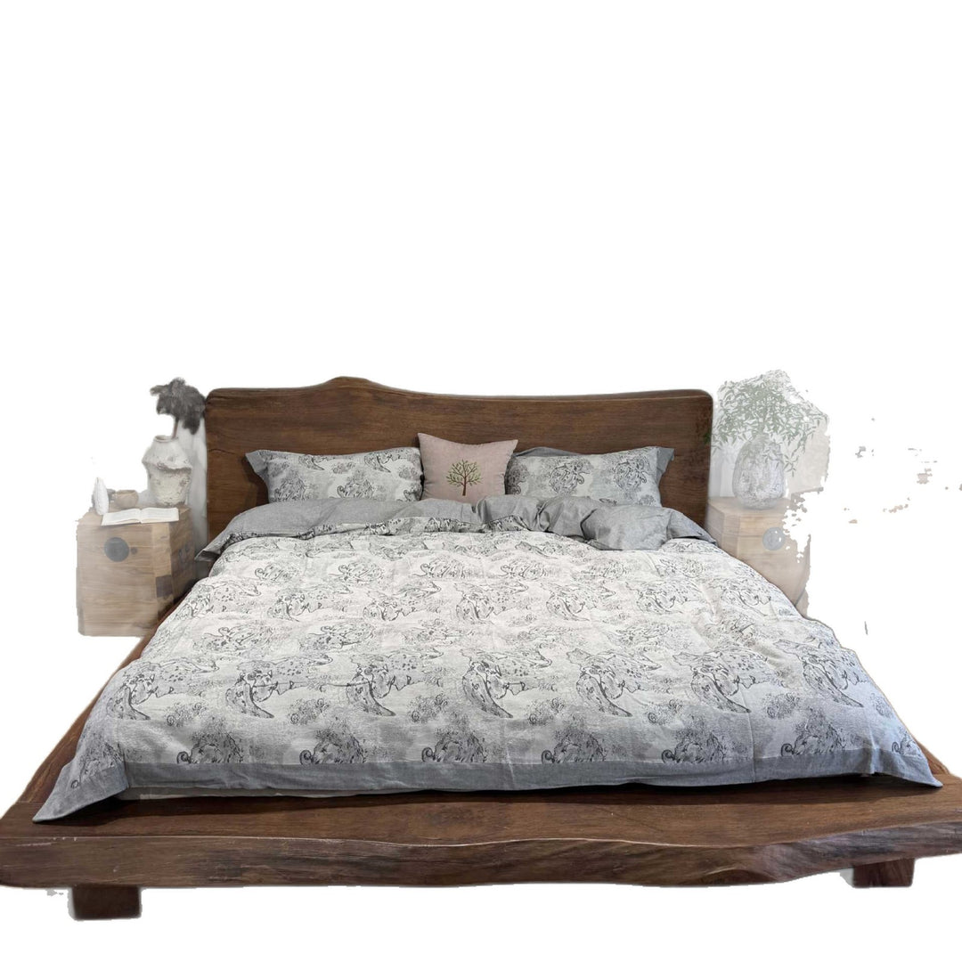 Premium fine linen duvet cover set with vintage paisley and bed skirt