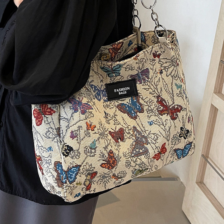 Artistic Floral Print Canvas Tote Bag