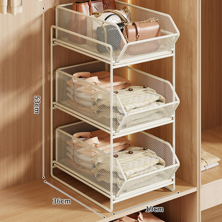 Double-Layer Metal Mesh Pull-Out Closet Organizer for Handbags and Folded Clothing
