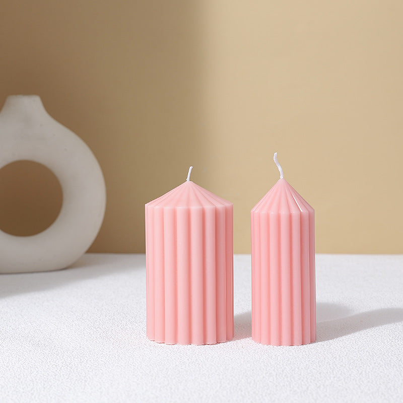 Vertical-Fluted Decorative Pillar Candle Duo