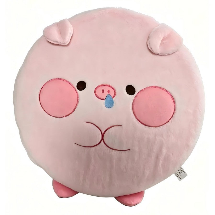 Round plush floor cushion with a cute pig face and extra soft filling