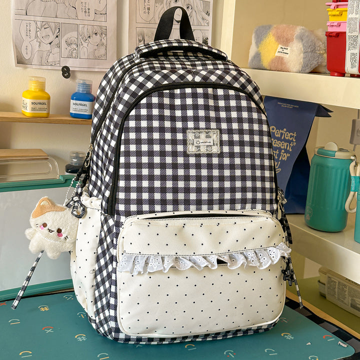 Playful Gingham Patterned School Backpack Kalsten