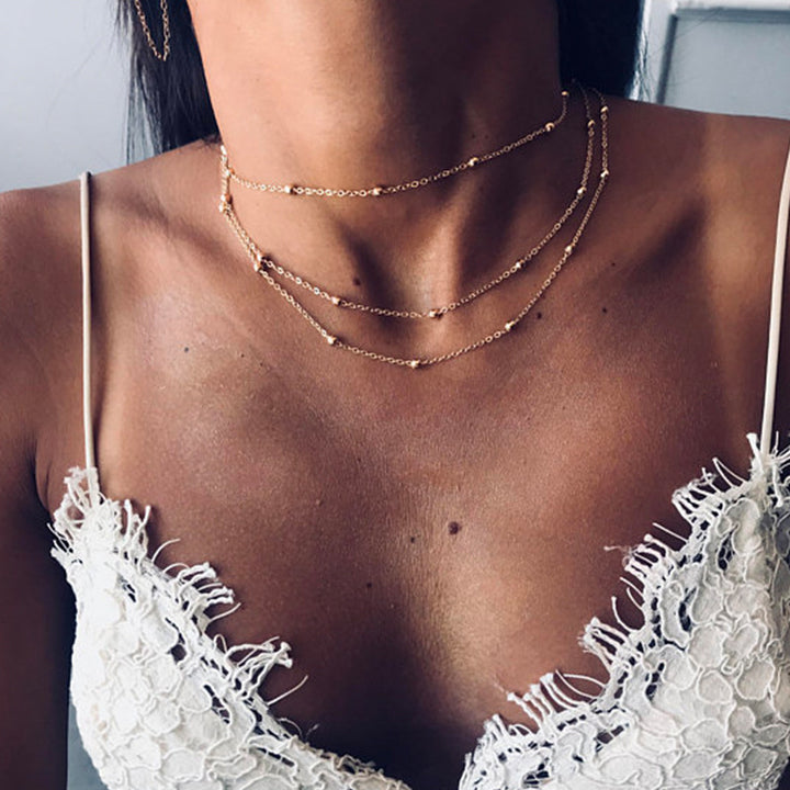 Elegant Layered Beaded Chain Necklace Kalsten