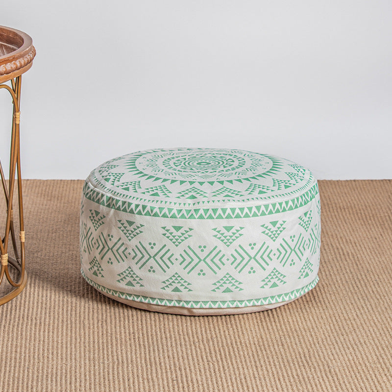 Beef padded seat pouf with ethnic jacquard pattern and sturdy canvas cover