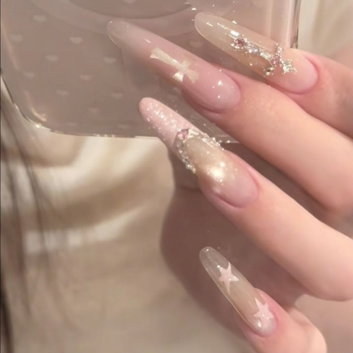 Glamorous Star-Studded Stiletto Nail Extensions