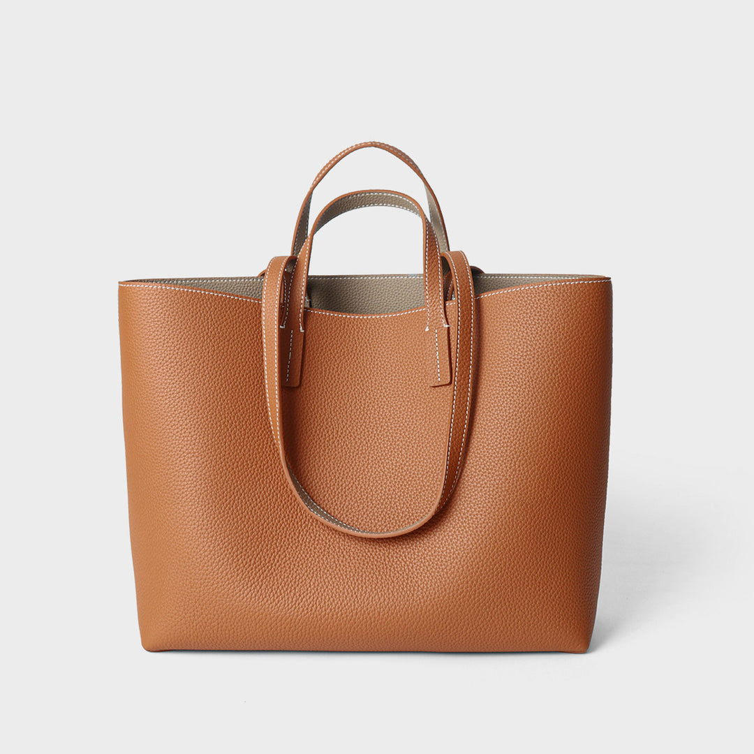 Pebbled Grain Structured Open-Top Double-Handle Tote Bag
