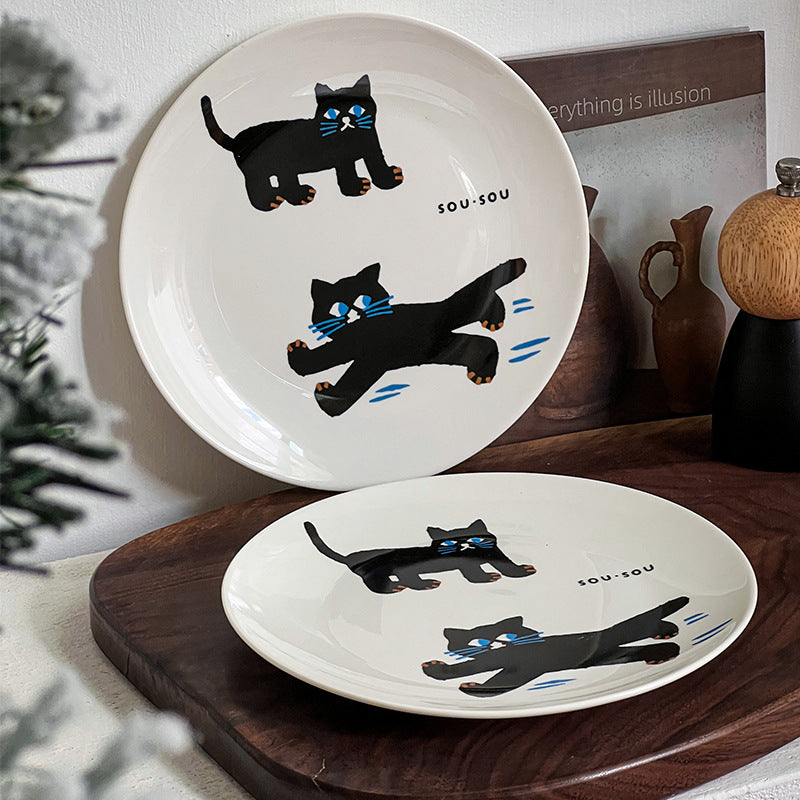 Ceramic plate with playful cat motif and matte-gloss glaze