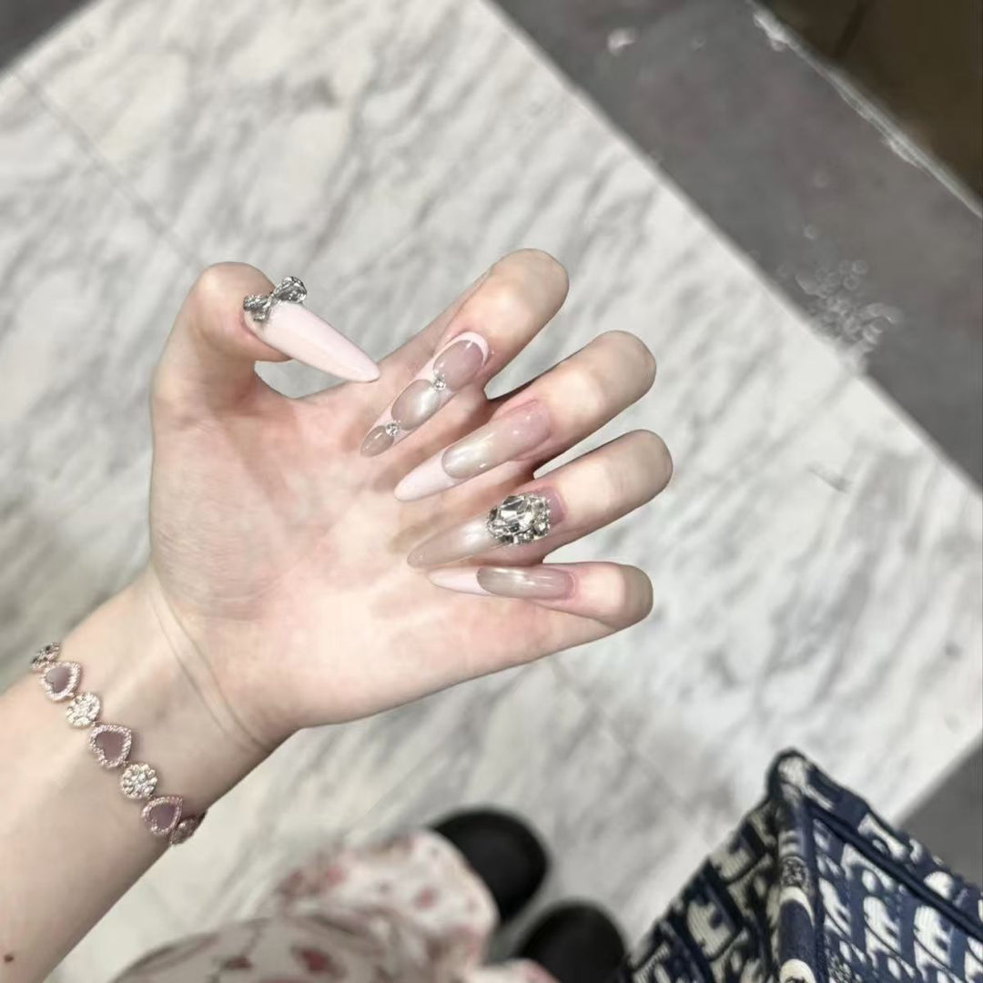 Glamorous Stiletto Nail Art Extensions with Crystal Accents