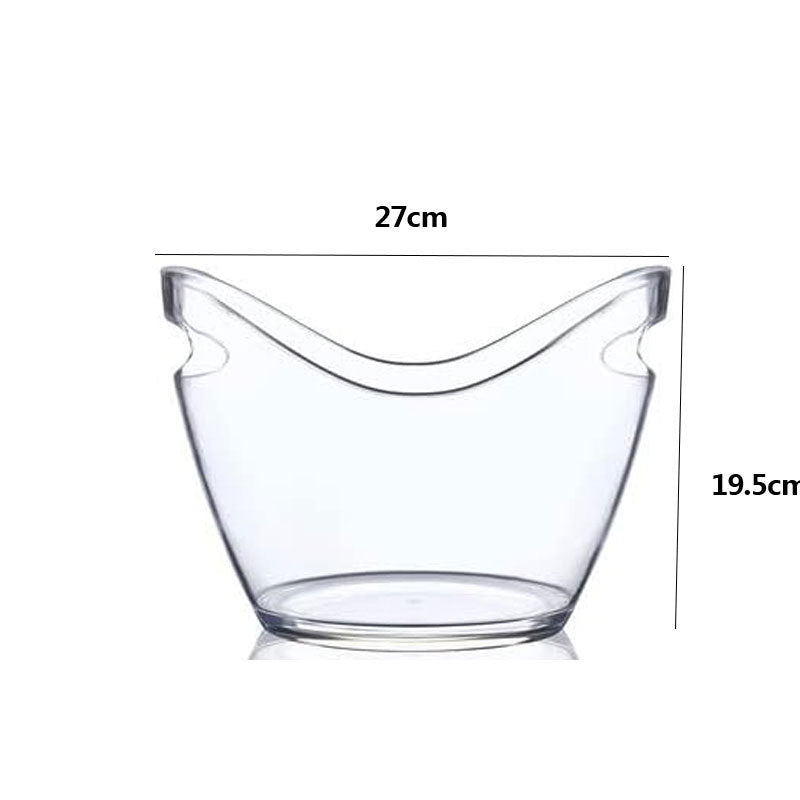 Acrylic ice bucket with handle indentations for bottles