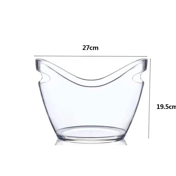 Acrylic ice bucket with handle indentations for bottles