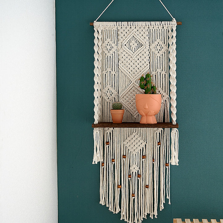Macrame Wall Hanging with Decorative Shelf Kalsten