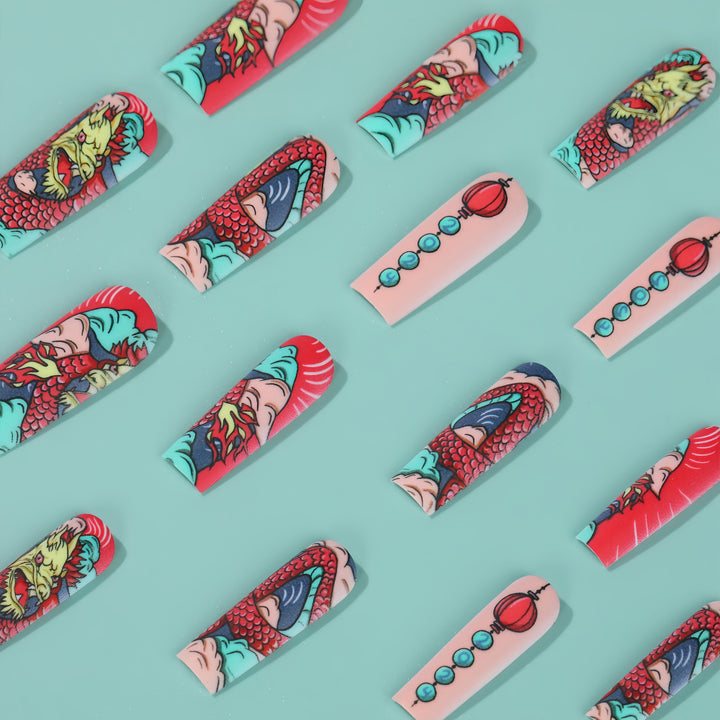 Creative artificial nails in Asian dragon design Kalsten