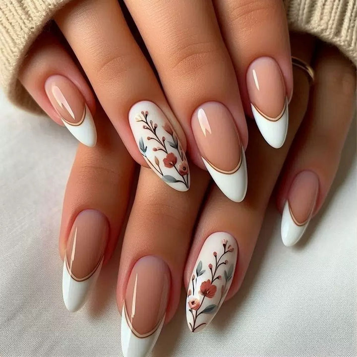Artificial nails with floral patterns and elegant tips Kalsten