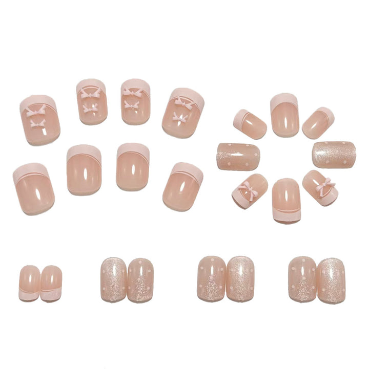 Artificial nails with delicate bow and glitter motifs Kalsten
