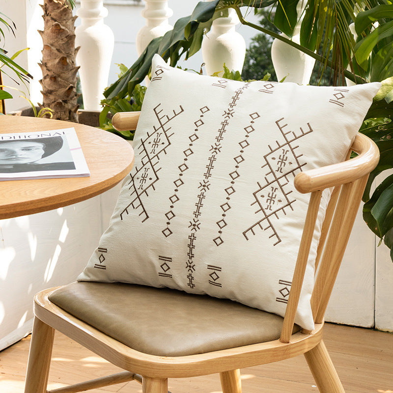 Square decorative cushion with fine relief embroidery in ethnic design and removable cover Kalsten