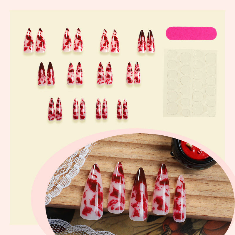 Artistic Stiletto-Style Press-On Nail Set with Dripping Blood Design Kalsten