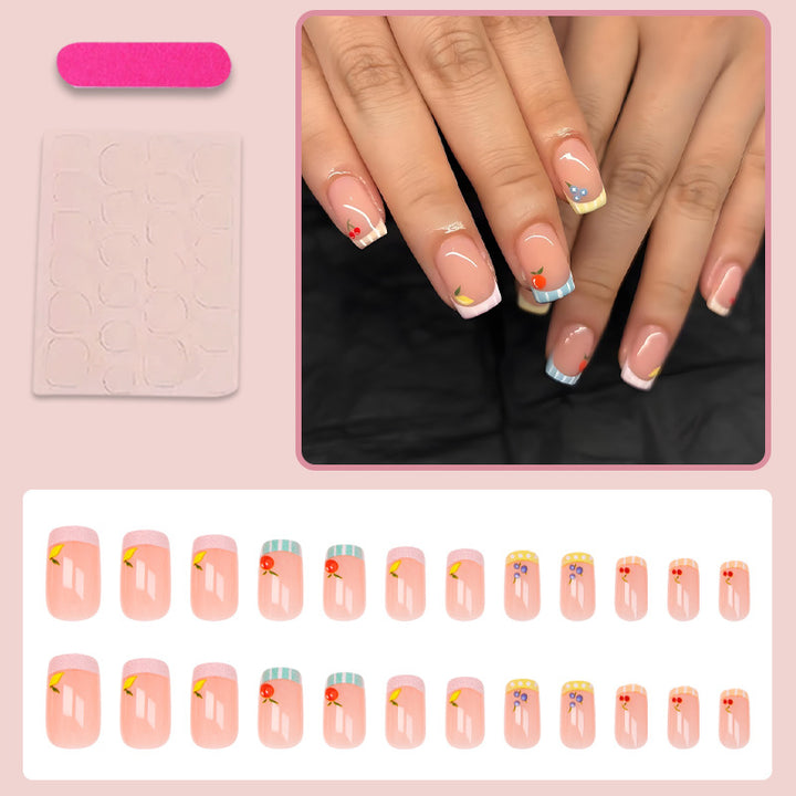 Nail art set with cheerful fruit designs and colorful accents Kalsten