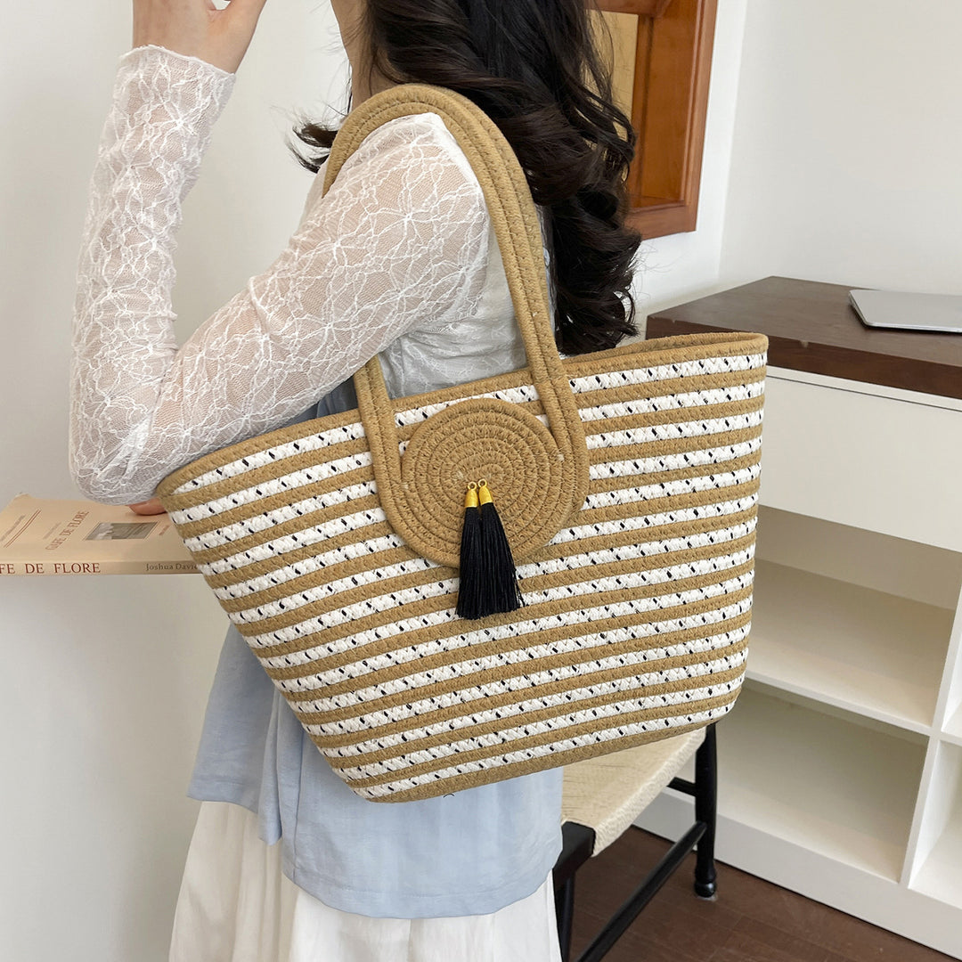 Striped Woven Beach Tote