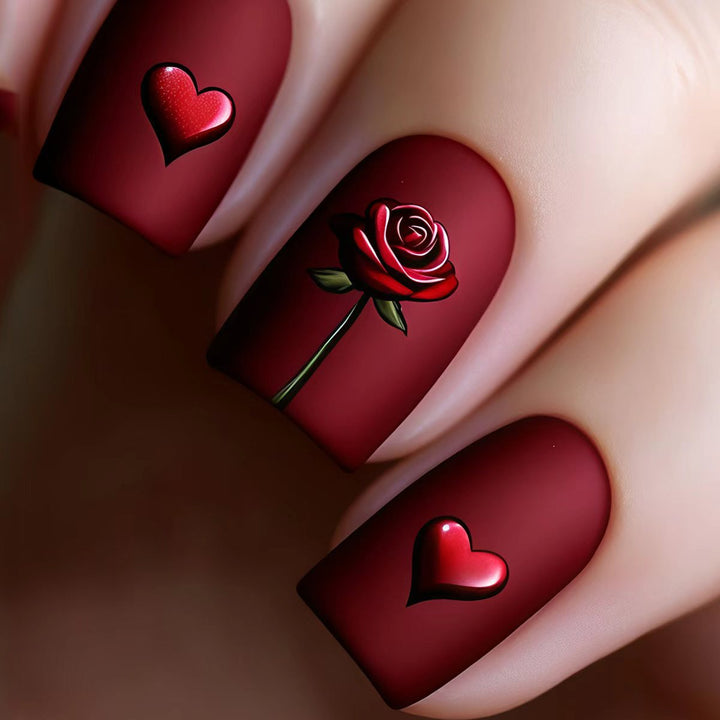 Artificial nails with romantic rose and heart design Kalsten