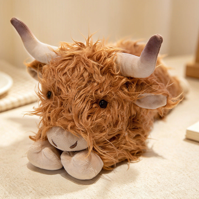 Plush Highland Calf Collectible Soft Toy with Curly Faux-Fur and Poseable Horns Kalsten