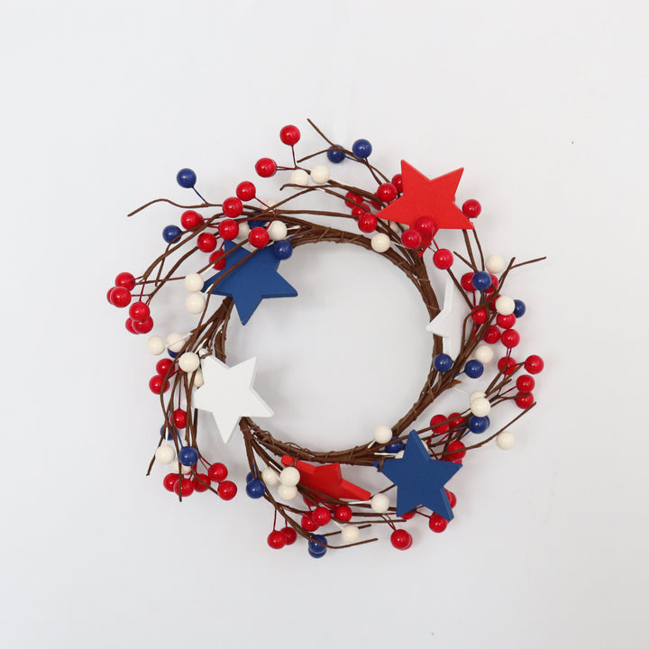 Unisex decorative door wreath with wooden stars and berry branches Kalsten